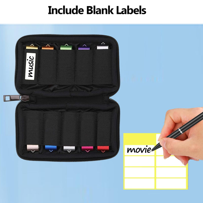 [AUSTRALIA] - ABLAZE Flash Drive Case USB Storage Case, USB Holder Storage Bag with Label, Portable USB Case Electronic Accessories Organizer for USB Thumb Drive (Black) 