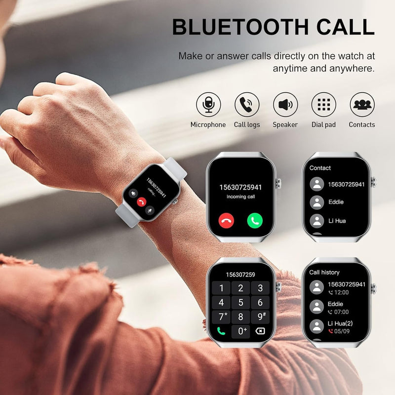 Smart Watch for Men Women, 2.09" AI Fitness Smartwatches with Calling/SMS, Heart Rate/Sleep/SpO2 Monitor, Pedometer, Dual Bands, 3 Games for Android/iOS Phones (White) White