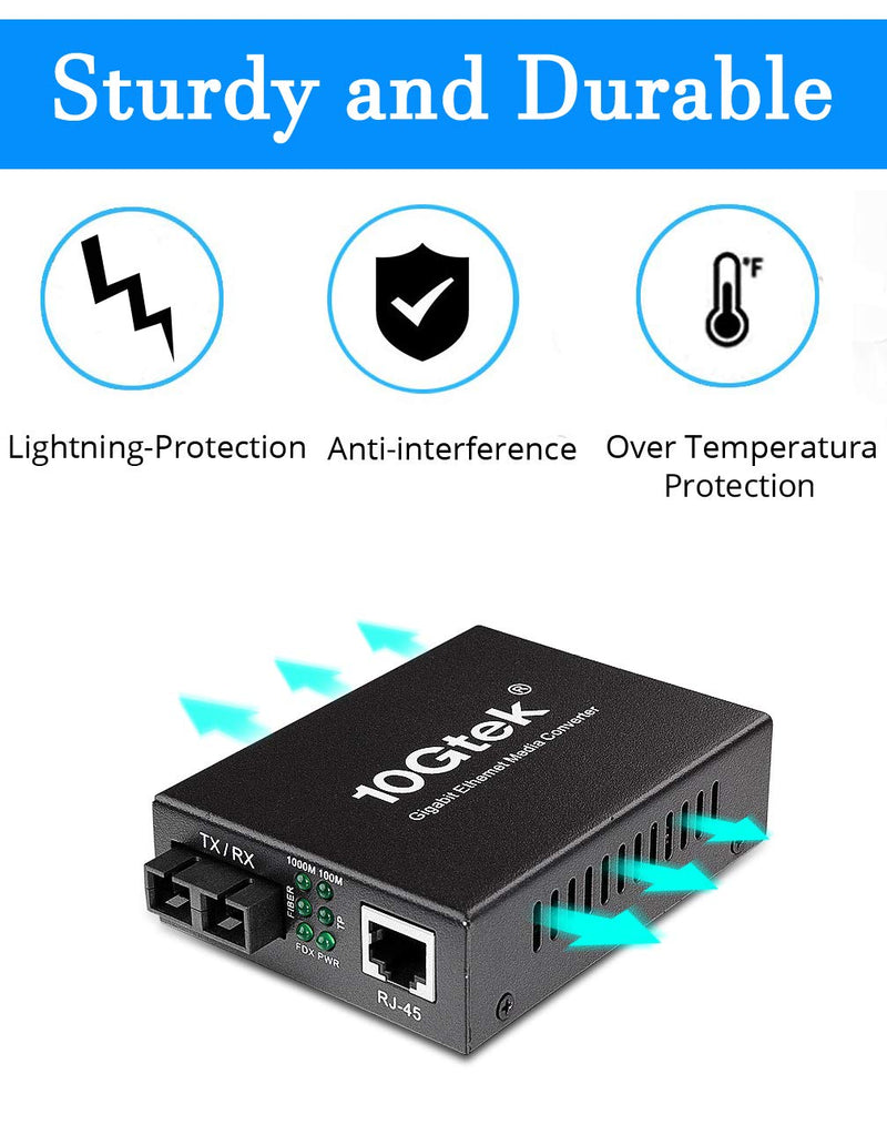 Fiber to Ethernet Media Converter, Gigabit Single Mode Dual SC Converter, Built-in Fiber Module up to 20km, Dual SC to 10/100/1000M RJ45, SMF, 1310nm SMF,SC,20km X1