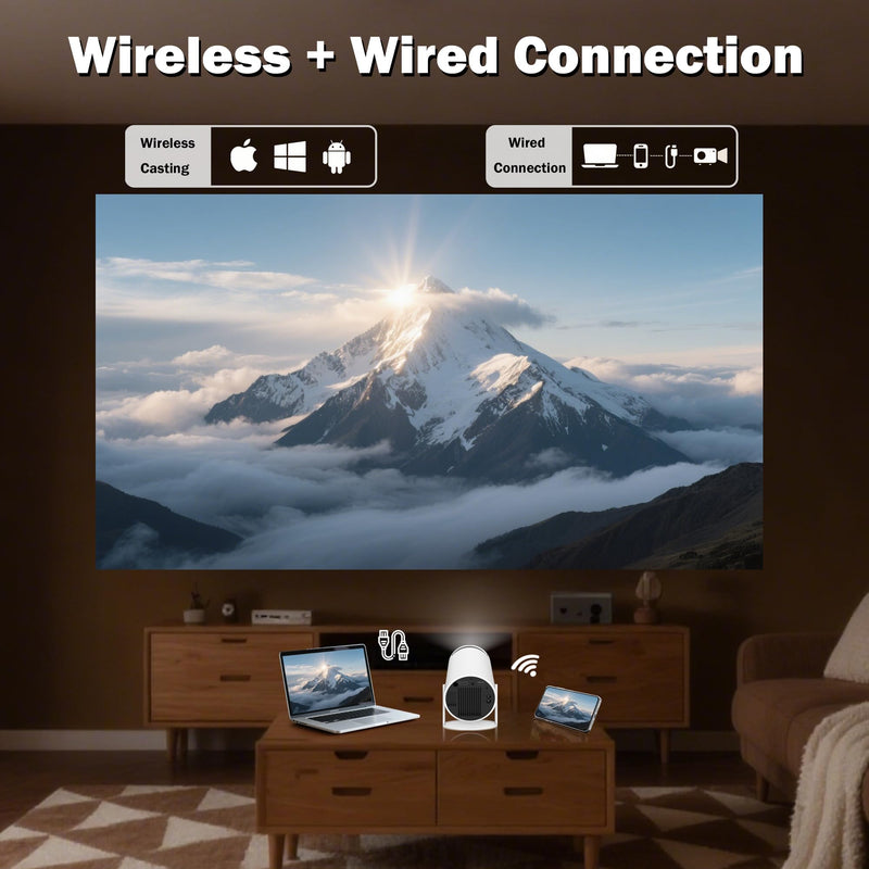 Portable Projector with WiFi and Bluetooth, Mini Projector Support 1080P, 180° Rotatable, Compatible with HDMI/USB/PC for Bedroom, Kids Room, Home Movie Nights