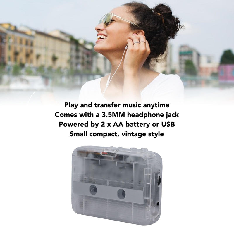 [AUSTRALIA] - VBESTLIFE Portable Cassette Player Recorder with Bluetooth Transmitter, Cassette Tape Player with 3.5mm Headphone Jack,Powered by AC Adapter or AA Battery (Clear) Clear 