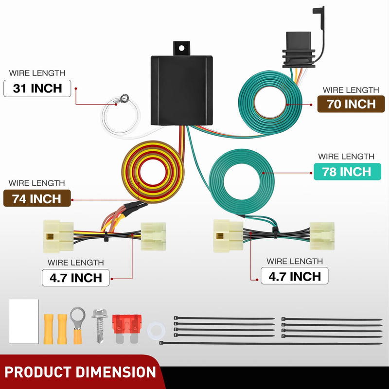 Nilight 4 Pin Trailer Wiring Harness Kit 55379 | Compatible with 1989 1990 1991 1992 1993 1994 1995 Pickup 2000 2001 2002-2004 Tacoma Vehicle Standard 4 Way Hitch Harness Toyota Tacoma 1995-2004/Toyota Pickup 1989-1995