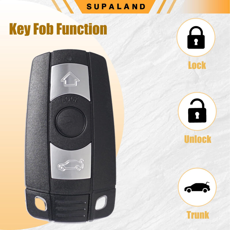 SUPALAND Key Fob Replacement for 2006-2011 BMW 3 5 Series, 325i, 328i, 330i, 335i, 525i, 528i, 530i, 535i, 550i & More Keyless Entry Remote Control Start (KR55WK49127, 3 Btn,2pcs)
