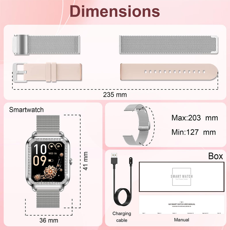 Smart Watch, Colesma 1.59" HD Smart Watches for Women, Answer/Make Call Fitness Tracker Watch for Android iPhone, Sleep/Heart Rate/SpO2/Blood Pressure Monitor, 180+ Dials, Waterproof Watches for Women Silver