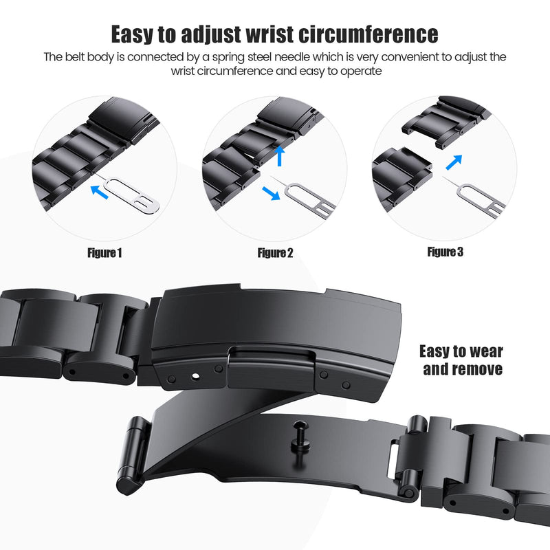 Titanium Band Compatible with Samsung Galaxy Watch 7 40mm 44mm/Galaxy Watch 6 Classic 43mm 47mm/Galaxy Watch 5 Pro 45mm/Galaxy Watch 4 Classic 46mm, No Gaps 20mm Business Titanium Watch Band 5.9 - 8.26 Black