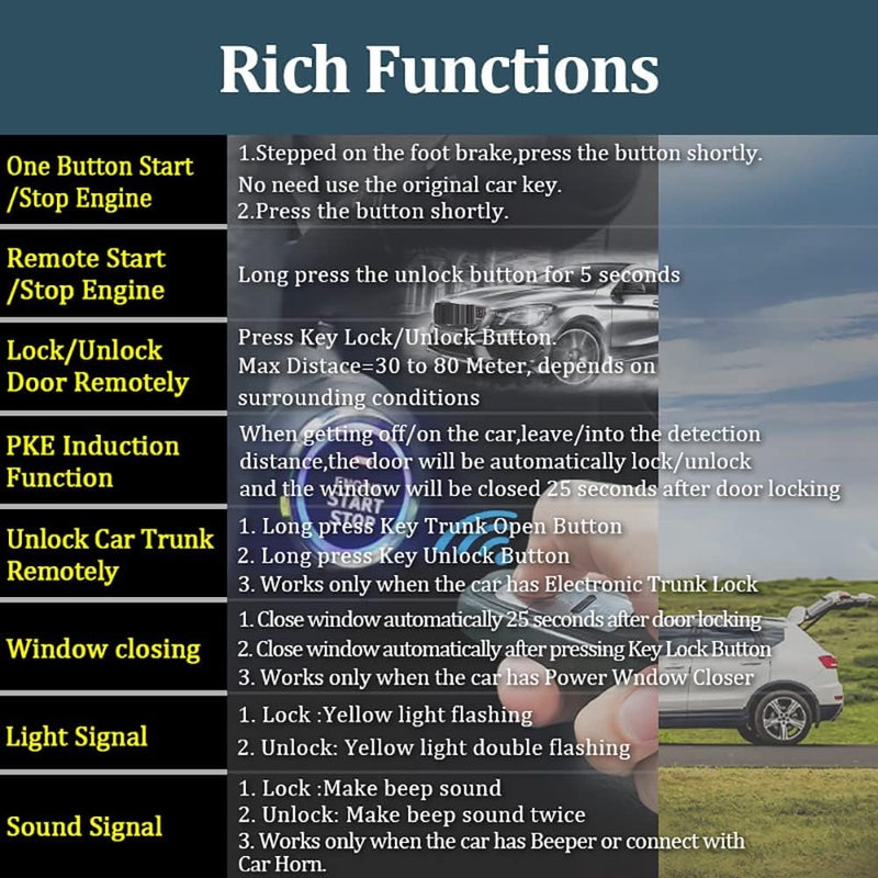 Car Keyless Entry System PKE Mode Remote Control Intelligent Alarm System Central Locking Engine Start and Stop Button Universal for 12V Cars