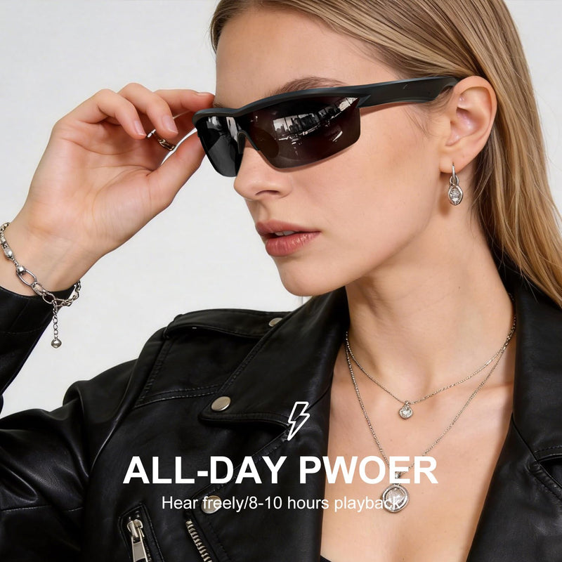 Waterproof Bluetooth Glasses for Cycling Running | UV Protection | Bluetooth Sunglasses, Smart Glasses, Polarized Lenses,Bluetooth Glasses for Women&Men, Long Battery Life, USB C Fast Charging Black Medium