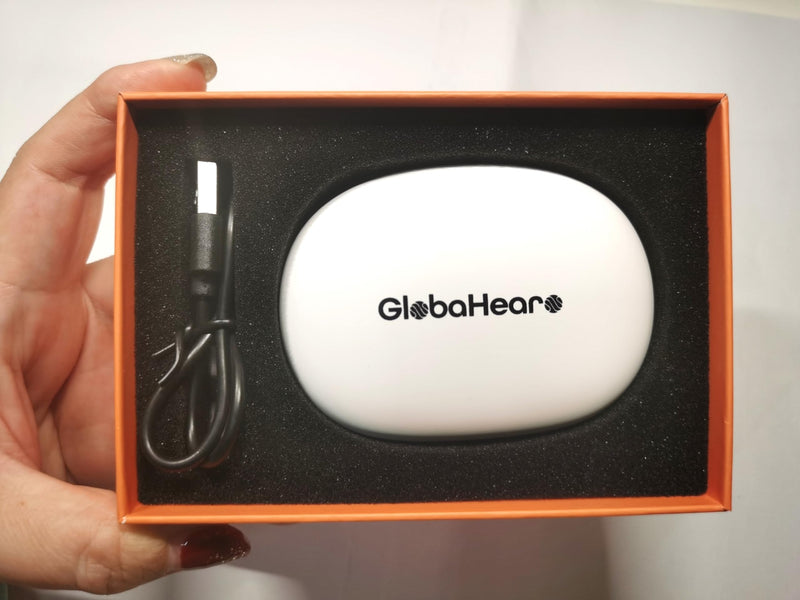 Multi-Language Translation Earbuds, Wireless Charging Case, Black and White (White)