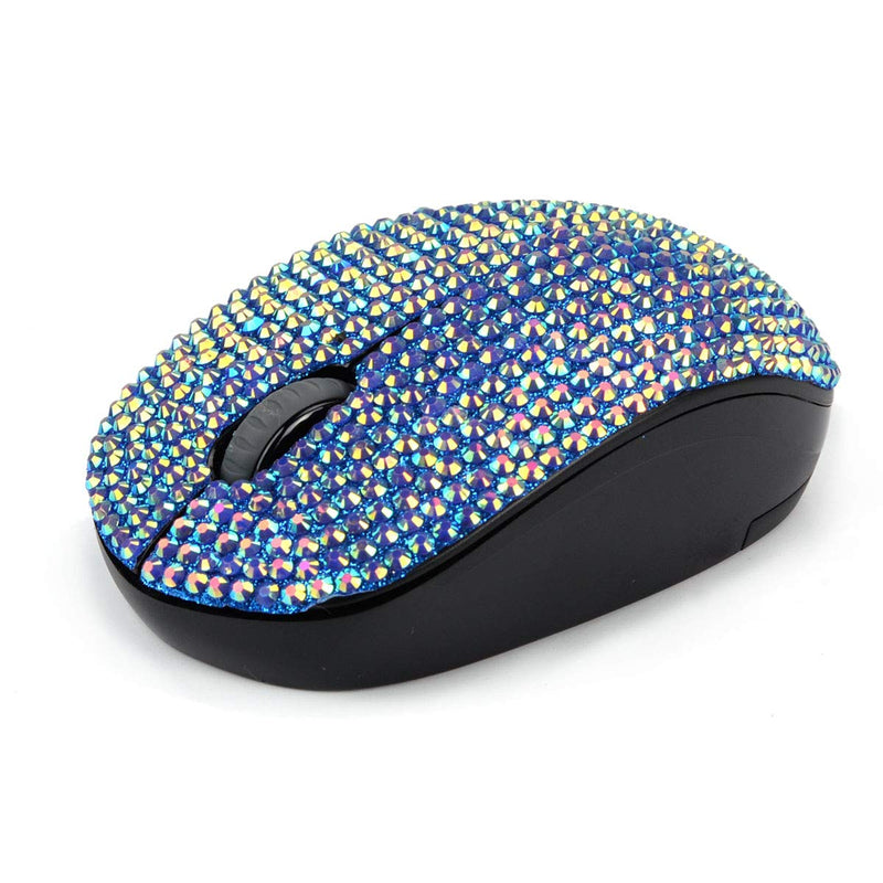 Bling Dazzling 2.4GHz Wireless Silent Mouse Covered with Rhinestone Crystal, Crystallized Mouse with USB Receiver, Compatible with Notebook, PC, Laptop, Computer, MacBook,Great Gift (Blue) blue