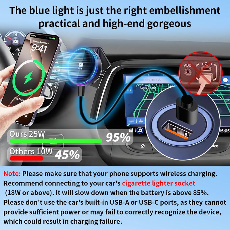 Qi2.2 Max 25W Fast Wireless Car Charger Phone Holder for Chevrolet Chevy Camaro 2016 2017 2018 2019 2020 2021 2022 2023 2024 Auto Accessories Magnetic Cell Phones Mount Compatible with MagSafe