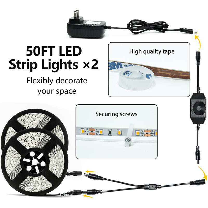 [AUSTRALIA] - LED Strip Lights 100ft Dimmable 3000K Bright Warm White Strip Lighting, 30M 1800 LEDs 2835 Flexible Ribbon Light 12V LEDs Tape LED Lights for Bedroom Kitchen Home Decoration 