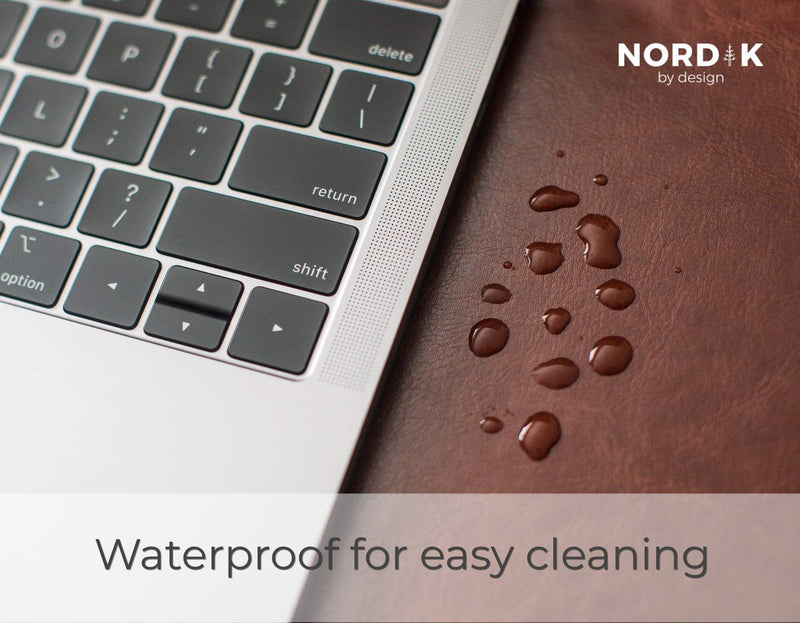 Nordik Leather Desk Mat Cable Organizer (Saddle Brown 35 X 17 inch) Premium Extended Mouse Mat for Home Office Accessories - Felt Vegan Large Leather Desk Pad Protector & Desk Blotter Pads Decor Saddle Brown