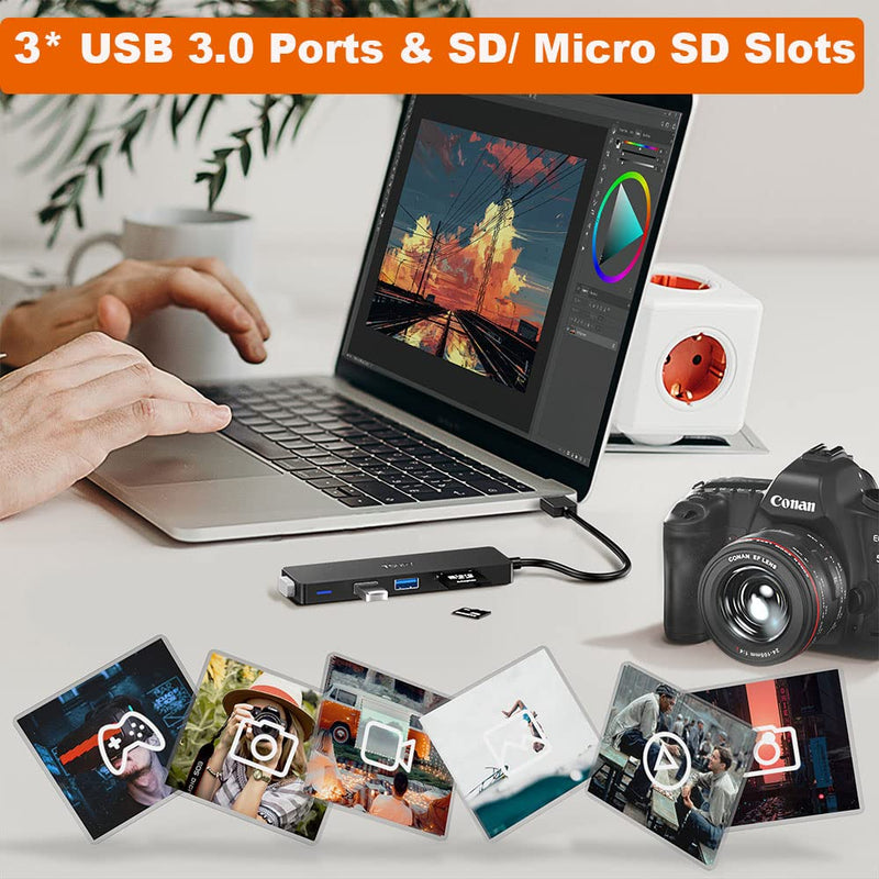 USB 3.0 Hub TSUPY Multi USB HUB, 5 in 1 USB Data Hub with SD Micro SD Card Reader & 3 USB 3.0 Ports Compatible for PC, Laptops,MacBook,Printer,Surface Pro, USB Flash Drives and More