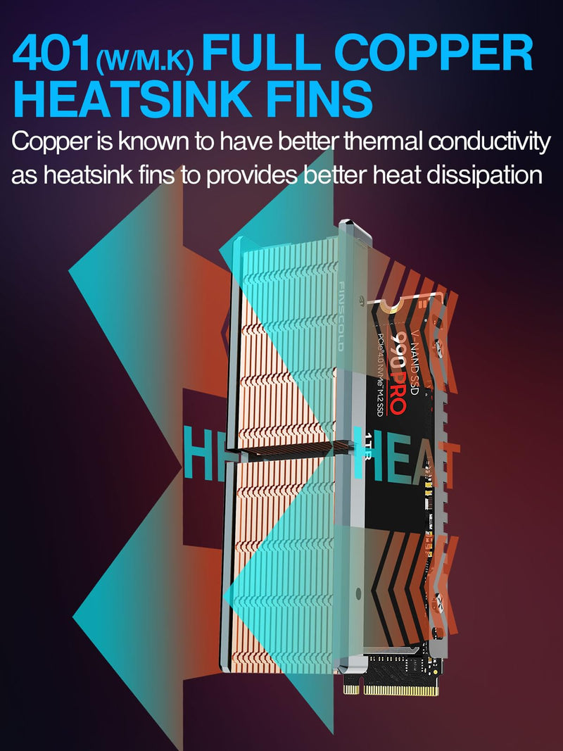 [AUSTRALIA] - JEYI Copper M.2 HeatSink, Passive Nvme SSD Heatsinks with Copper Fins - Finscold Q80 