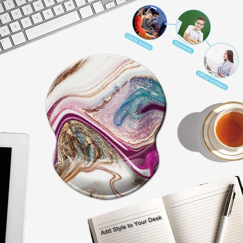Mouse Pad with Wrist Support, Non Slip Mousepad Wrist Rest for Office, Computer, Laptop & Mac- Durable & Comfortable & Lightweight Ergonomic Support Mouse Mat (Beige Purple Marble-Wrist) Beige Purple Marble-wrist