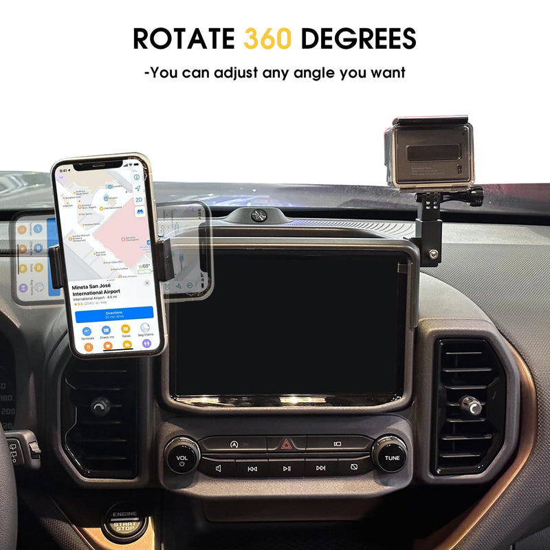 sukemichi Dash Phone Mount for Bronco Sport, Cell Phone Holder & Camera Mount, Multi-Function Dashboard Phone Holder Mount with Tray for 2021-2024 Ford Bronco Sport Accessories 2 Door 4 Door