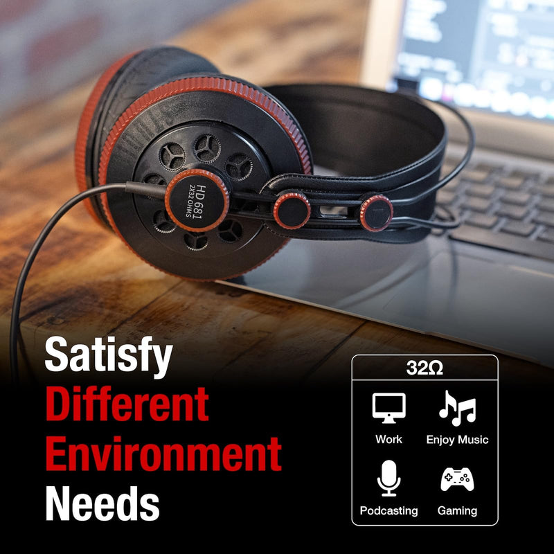 Superlux HD681 AIR Semi-Open Studio Headphones, 50mm Drivers, 32Ω, Black | For long mixing, gaming and music sessions; two pad options pair with 50mm drivers and a wide 10Hz–30kHz range HD681AIR