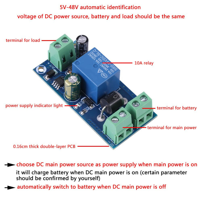 DC Backup Battery Switching Module, 5V~48V 10A Power Supply/Battery Automatic Switching Module Emergency Control