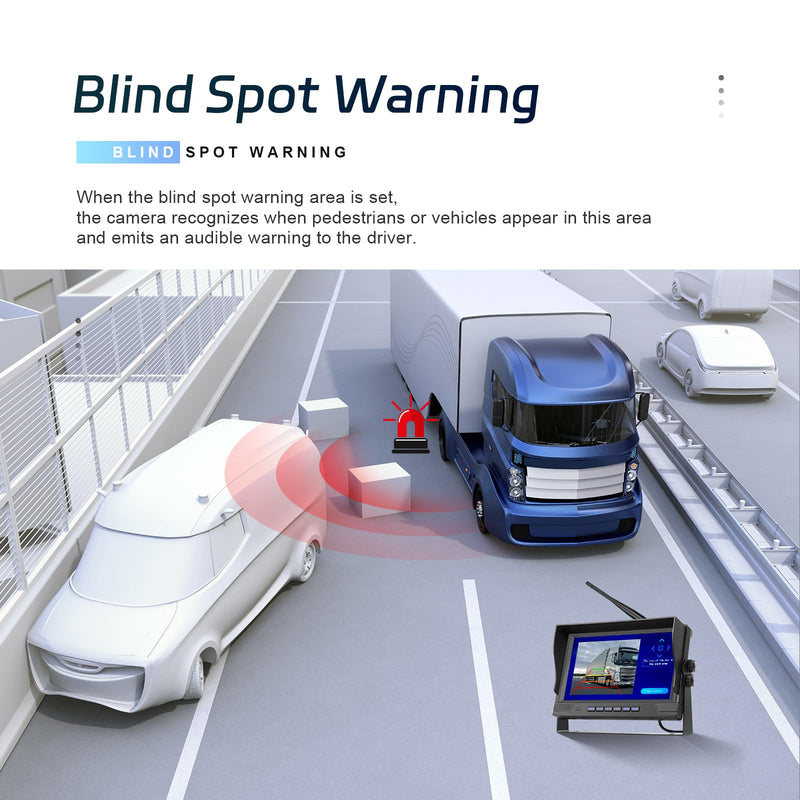 9 Inch Wireless Backup Camera for Truck RV Backup Camera Wireless, 4 Channels Split Screen, BSD Alert, Night Vision, IP68K Waterproof, for Truck, Pickup, Trailer, Cars - Parking Safety