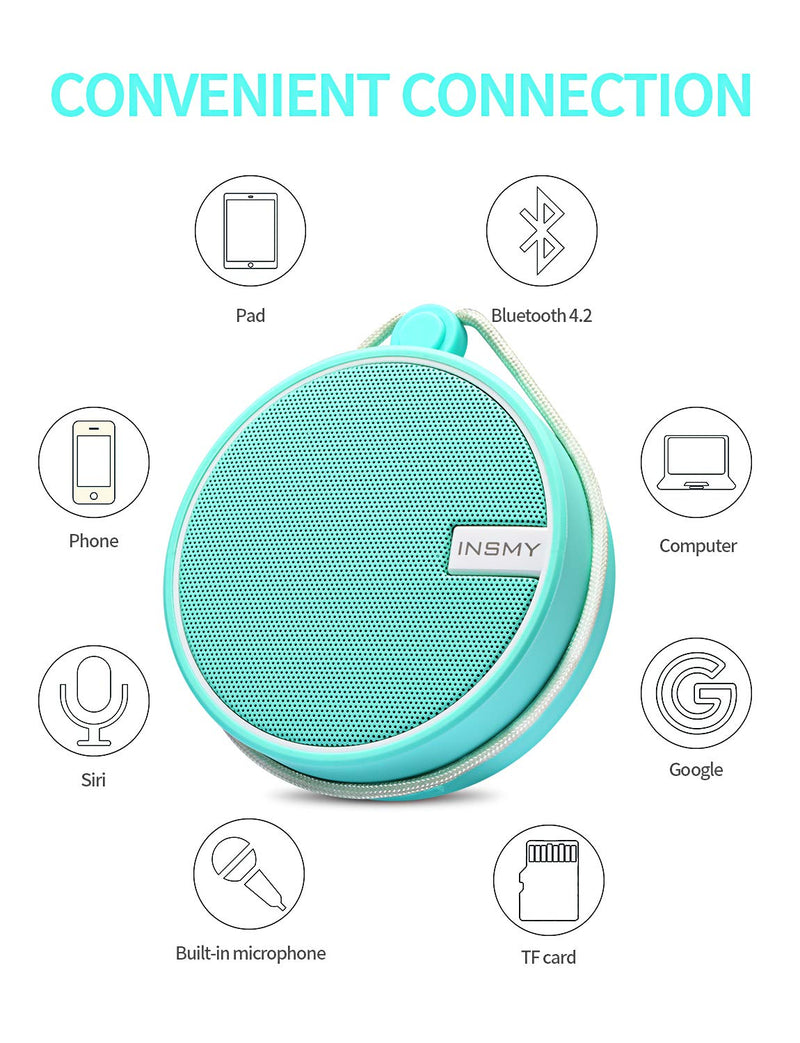 INSMY C12 IPX7 Waterproof Shower Bluetooth Speaker, Portable Small Speaker, Speakers Bluetooth Wireless Loud Clear Sound Support TF Card Suction Cup for Outdoor Kayak Canoe Beach Gift (Mint) Mint