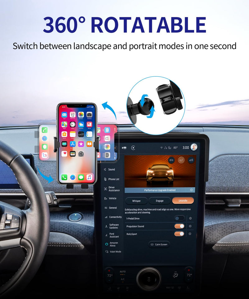 Auto Clamp Car Phone Holder for Ford Mustang Mach-E 2021-2026, 15.5" Screen | Universal Mechanical Clip Cell Phone Mount Accessories Fit iPhone Android,Automobile Cradle GPS Dashboard Navigation Bracket