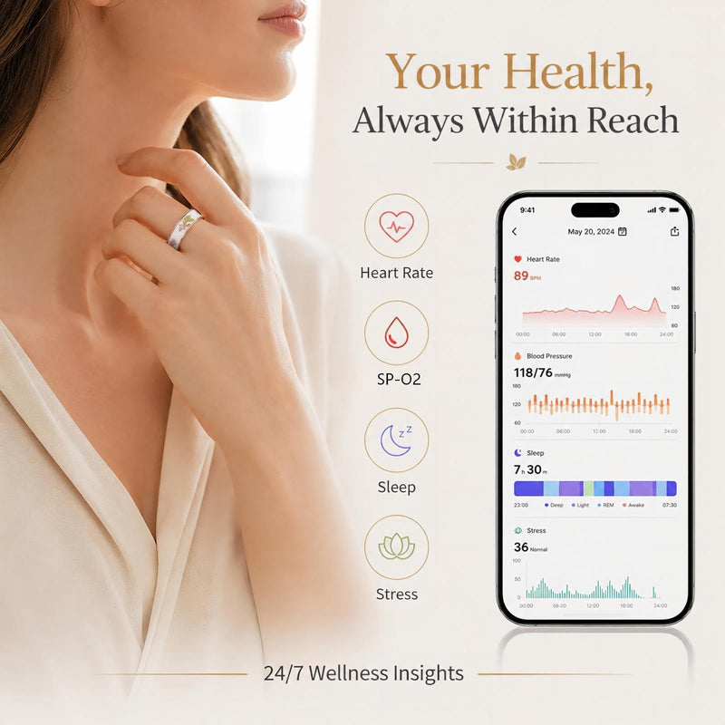 Smart Ring for Women, Fitness Tracker with Heart Rate and Sleep Monitoring | Floral enamel jewelry design with elegant gold-tone accents, step and calorie tracking, lightweight everyday wear Lotus #8(0.68 in)