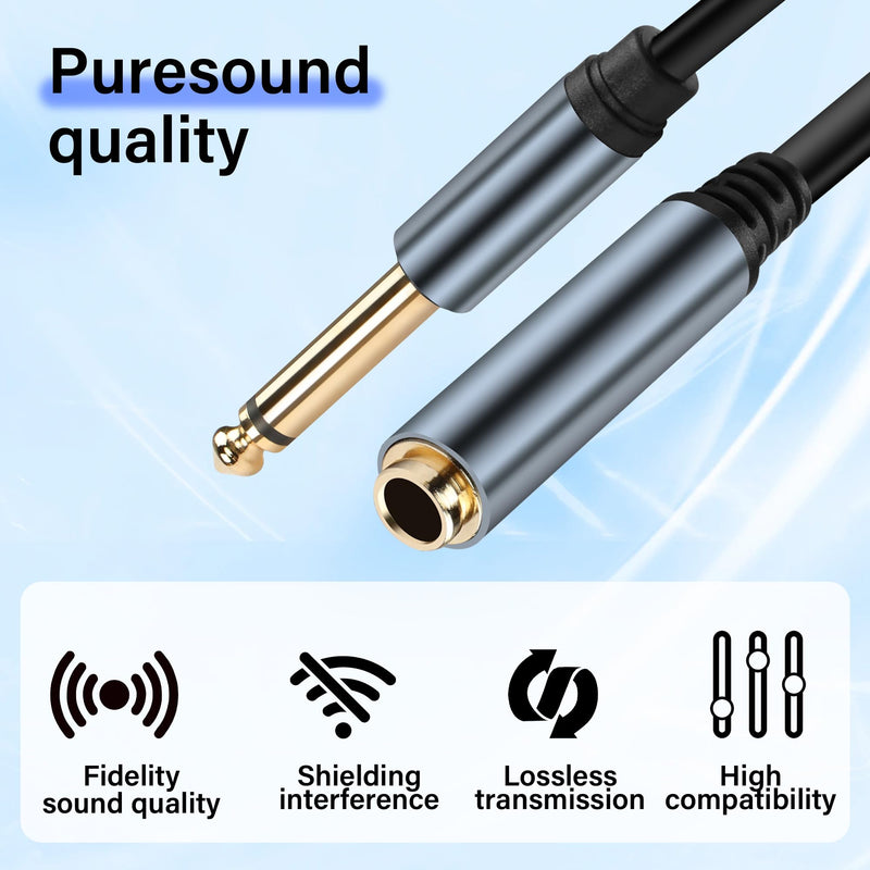 [AUSTRALIA] - 6.35mm Mono Audio Cable 1/4 Inch TS Mono Male to Female Adapter Guitar Cable Gold Plated 6.35mm Mono Jack 1/4 TS Instrument Cable for Signal Transmission of Audio Equipment 30CM/0.98FT 