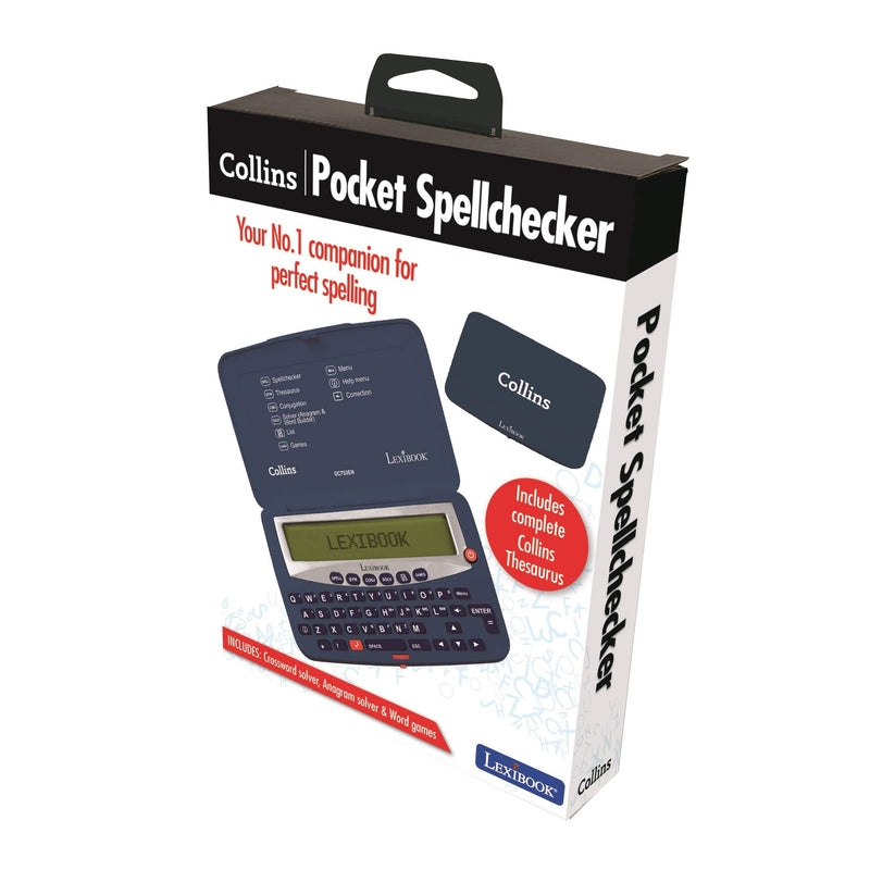 Lexibook - Collins English Dictionary, 13th Edition - Electronic Pocket Spellchecker, Thesaurus, Crossword Solver, Conjugation, Anagram Solver, Words Games, with Battery, Blue/White, DC753EN
