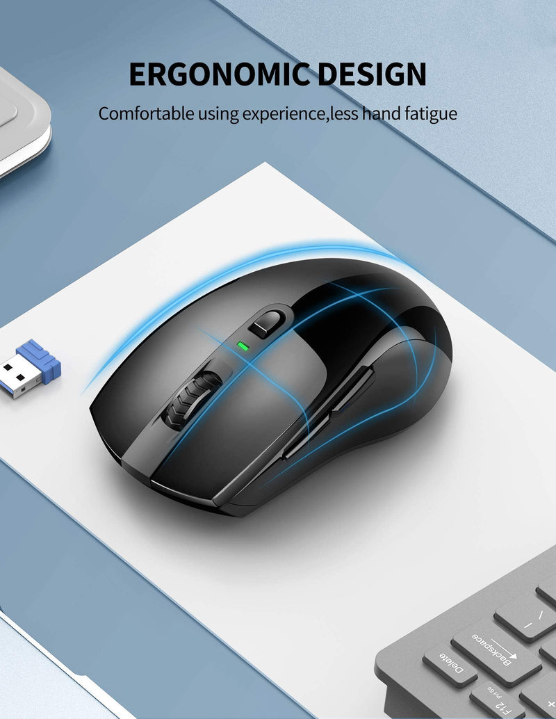 TECKNET Wireless Mouse, 2.4G USB Mouse, Computer Mouse with 6 Level Adjustable DPI , USB Nano Receiver Cordless Mouse for Laptop, Windows, Chromebook, Office PC (Black) black