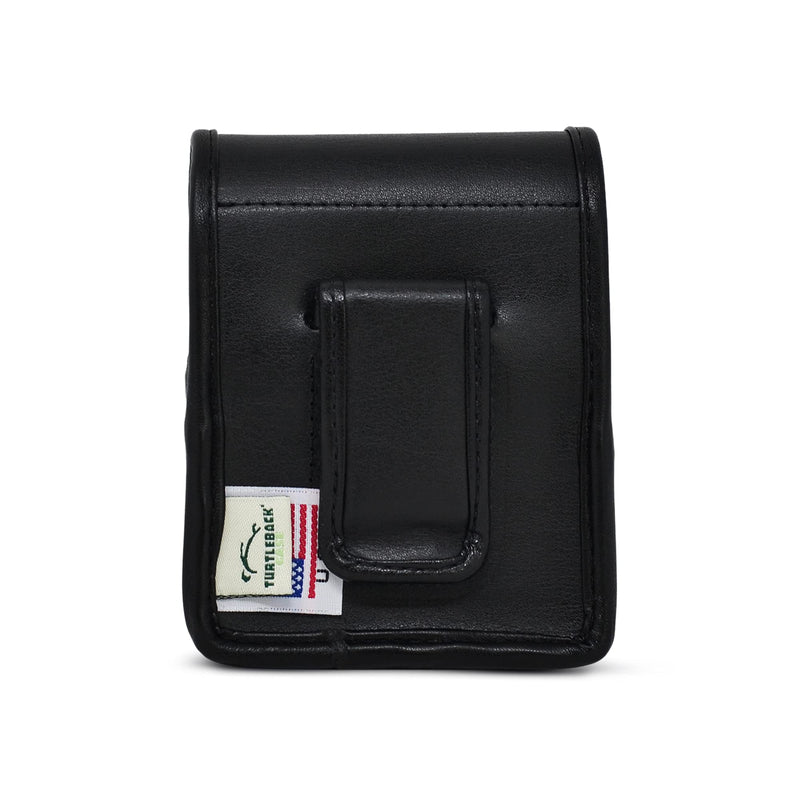 Turtleback Holster Designed for Galaxy Z Flip6 Flip 5 and 4 with Bulky Fit Case, Vertical Belt Case Black Leather Pouch with Executive Belt Clip, Black Leather Ver / Fix Clip Thick Fit