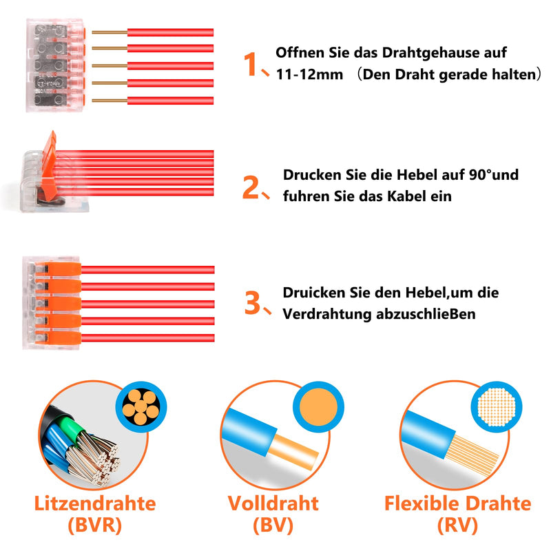 [AUSTRALIA] - Cable Connector Cable Clamps Electric, Pack of 60 Connection Clamps Clamp with Actuation Lever, 4 mm² Conductor Clamp Lustre Terminals Connection Clamp Can Be Combined for Fixed Cable 2-3-5 Conductors orange 