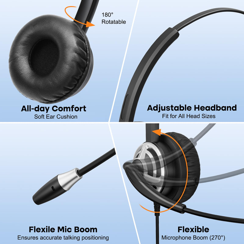 [AUSTRALIA] - MKJ USB Headset with Microphone for PC, Computer Headset with Noise Cancelling Mic for Call Center and Office, Wired Headphones for Laptop UC Platforms Business Ms Teams Zoom Webex Facetime 