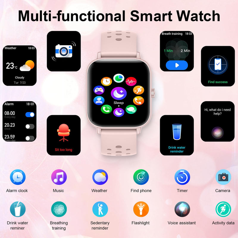Smart Watches for Women,1.43" & 1.83" HD Watch with Calls and Messages/Heart Rate/Sleep/Female Cycle,Fitness Tracker Smartwatch for Android/iOS Compatible,Pink & Pink/3 Watch Straps