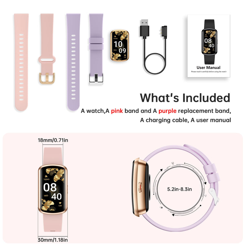Health Fitness Tracker with 24/7 Heart Rate, Smart Watch with Blood Pressure and Blood Oxy-gen Monitor, Bulit-in 120+ Sport Mode, Sleep Tracking Waterproof Activity Tracker for Women Men Deep Pink