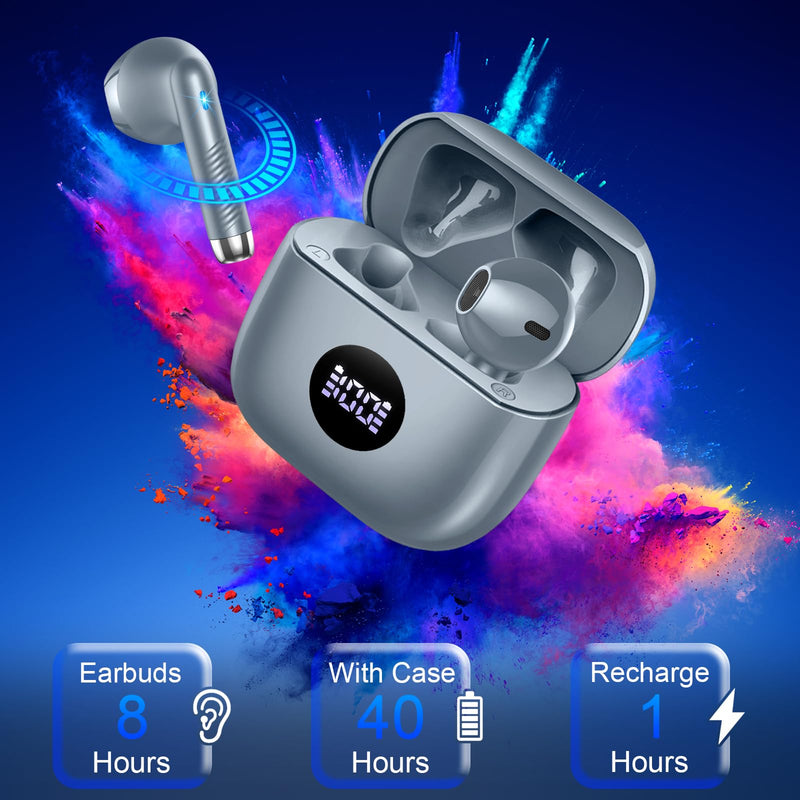Jxrev 2 Pack Dark Grey and Rose Gold Wireless Earbuds, Wireless Earbuds, Bluetooth Ear Buds LED Power Display Headphones Bass Stereo, Bluetooth Earbuds in-Ear Noise Cancelling Mic, 40H Playback