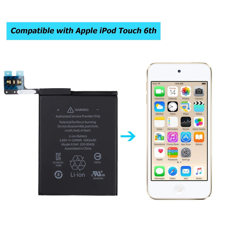 Li-ion Battery A1641 Compatible with iPod Touch 6th Gen 16GB 32GB 64GB A1574 iPod 7.1 020-00425 1043mah with Toolkit