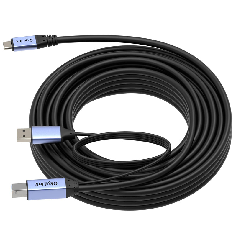 OkyLink Active USB 3.0 USB-C to USB-B Cable, Male-to-Male 5Gbps 32ft | 10M, USB 3.2 Gen1, flame-retardant, for KVM, MIDI keyboard, printer, scanner, camera, hard drive enclosure USB3.0(5Gbps) 32ft (10m)