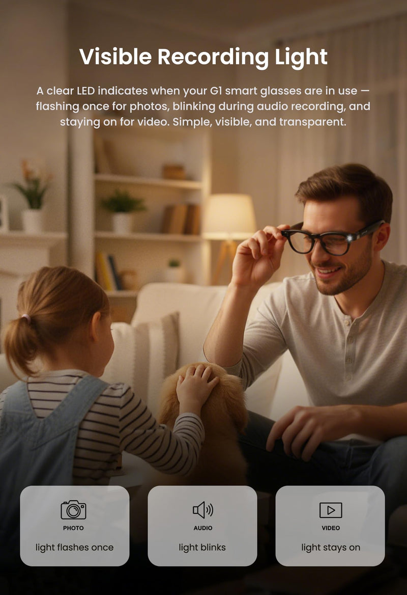 G1 AI Smart Glasses with Camera and Bluetooth, 8MP Video Recording Glasses | Camera glasses with AI translation, visual recognition, voice assistant, Bluetooth audio and hands-free photo/video capture G1 Carbon Black