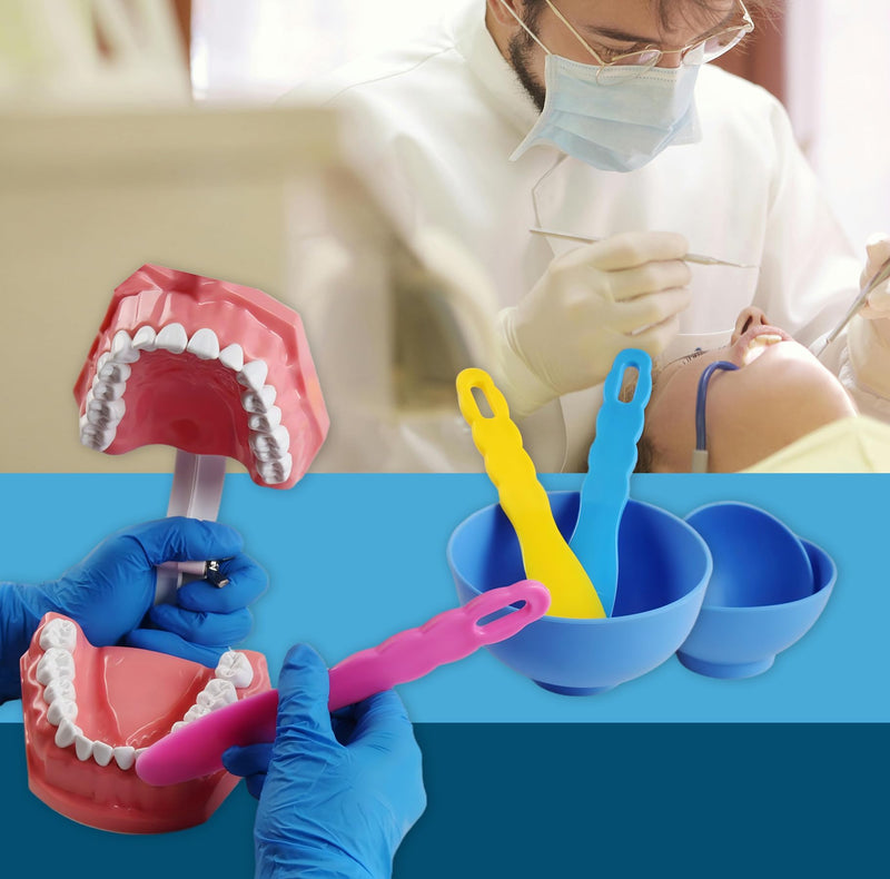 Dental Optispatel Material Mixing Bowl with 3 x Coloured Spatulas / Plastic Spatulas for Alginate Impressions and Plaster Materials (6 Pieces)