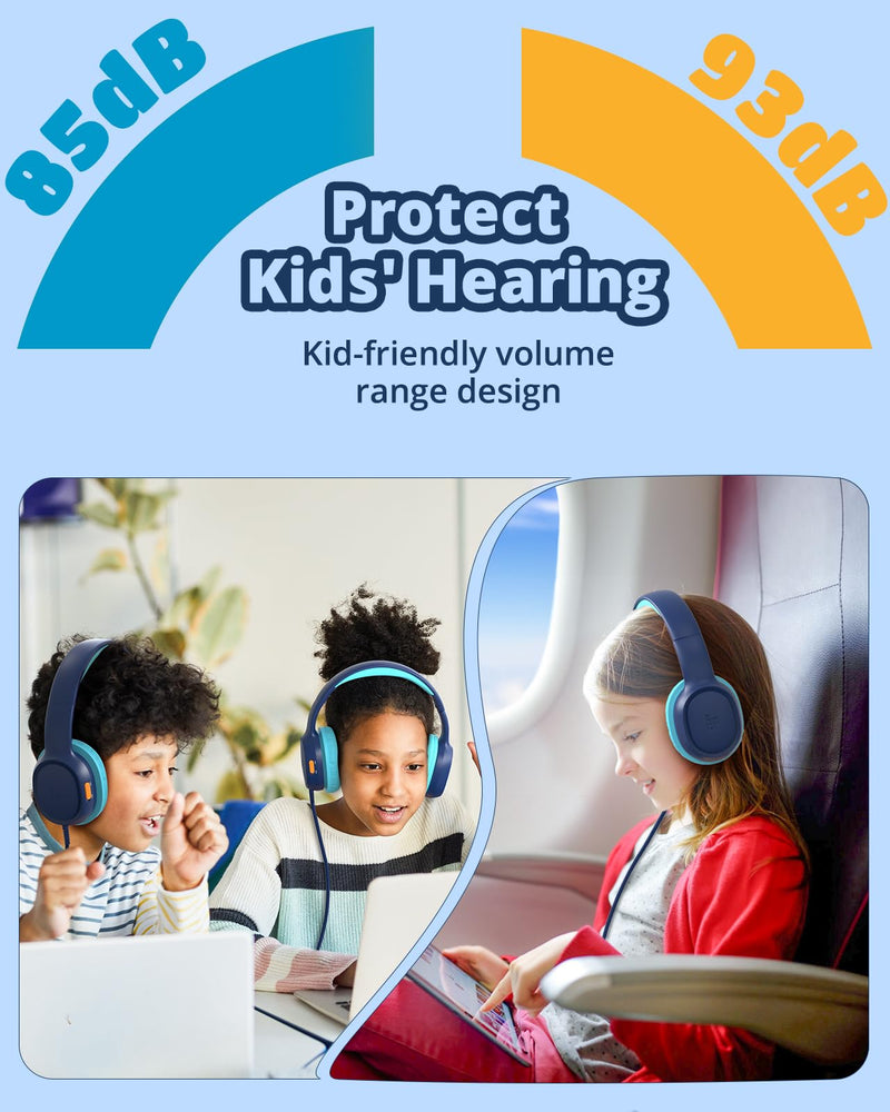 [AUSTRALIA] - Tronsmart Kids Headphones for School Travel, Foldable Safe Volume 85/93dB, HD Stereo Sound Over-Ear Boys Girls Headphones for Kid, 3.5mm kids headphones with cord for iPad, Kindle, Tablets,KH01(Blue) Blue 
