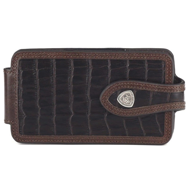 ARIAT Crocodile Print Leather Cell Phone Case, Concho, Black, Large | Leather construction, belt-clip carry, protective phone storage, western tooled detailing