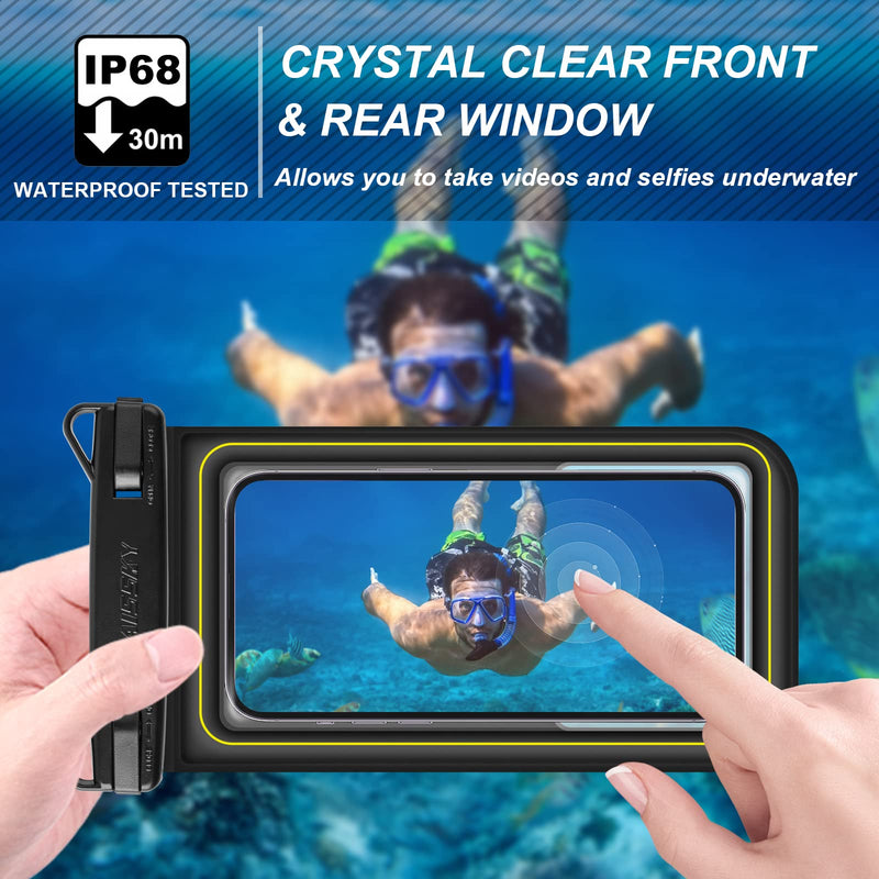 IP68 Floating Waterproof Phone Pouch, Universal Sponge Water Proof Cell Phone Case Bag with Adjustable Lanyard, Protector Pouch for iPhone 15 14 13 12 11 Pro Max Samsung Google, Up to 6.7'' Black 6.7"