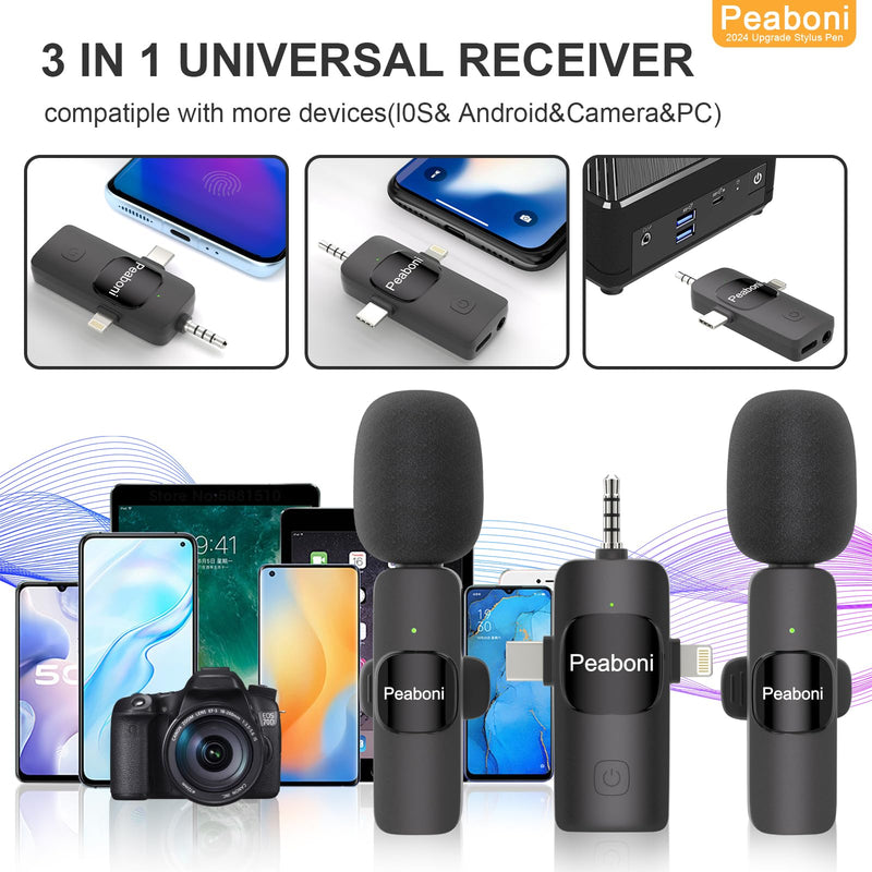 [AUSTRALIA] - Wireless Lavalier Microphone 3in1 mini Lapel Microphones for iPhone iPad Android Camera USB-C with Noise Reduction Recording Clip Mic for Creator Interview TikTok Vlog Live Streaming (Black/3in1) Black/3in1 