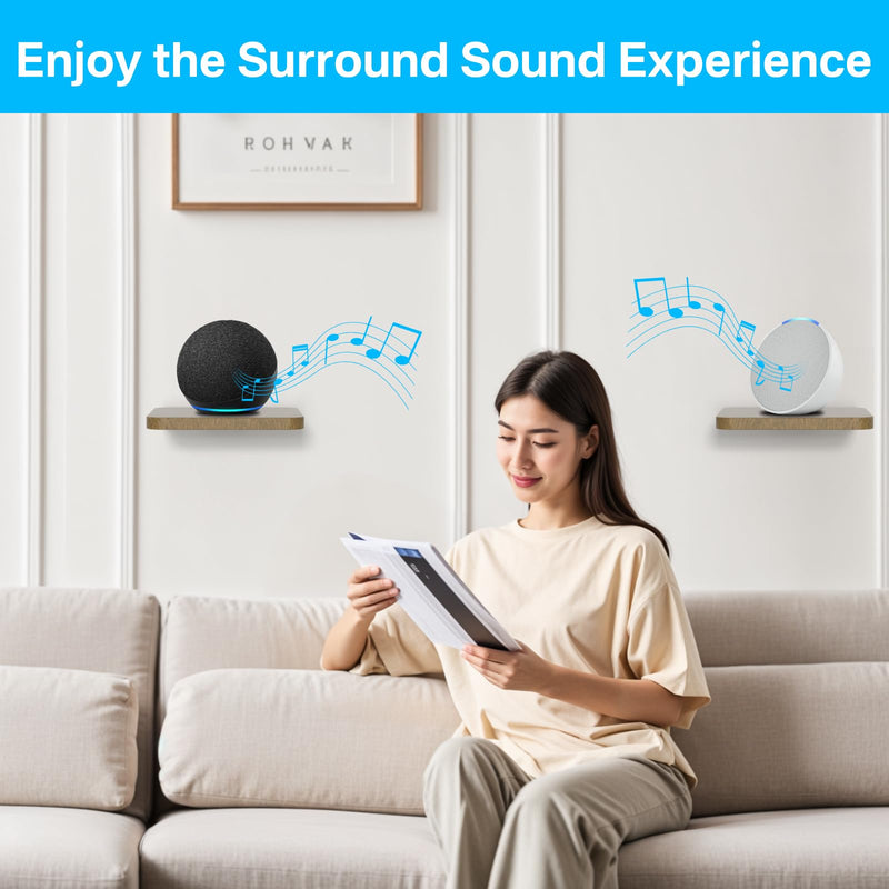 Speaker Wall Mount for Echo Dot, Echo Show 5, Echo Pop Wall Mount - Adjustable Speaker Shelf for Echo Pop, Echo Show 5 Mount, 3rd/4th/5th Gen Echo Dot Mount, Echo 4th Gen Floating Wall Shelves, 1 Pair