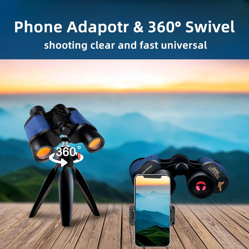 60x60 Compact Binoculars for Adult with Low Light Vision,BAK4 Prism FMC Lens HD Professional Waterproof,High Powered Easy Focus,for Bird Watching,Hunting,Traveling,Sightseeing