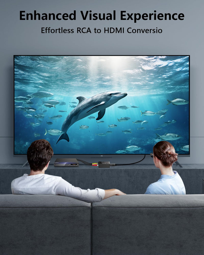 RCA to HDMI Converter AV to HDMI Adapter - 1080P Mini RCA Composite CVBS Video and Audio Conversion, Connect VCR/Wil/Game Consoles/PS4/ N64/TV/VHS to HDMI-Compatible Devices Converter Support PAL/NTSC