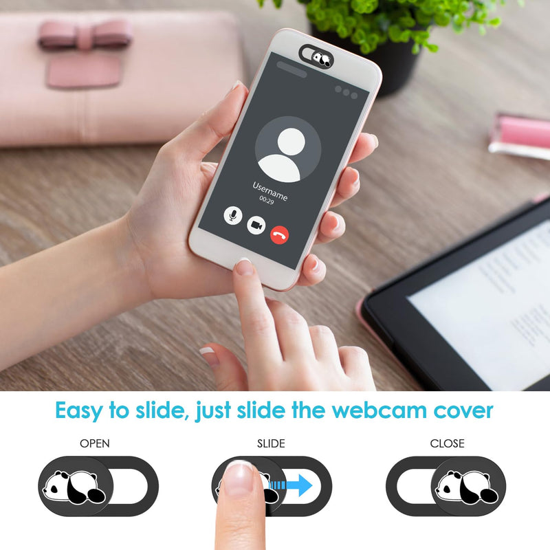 HKDGYHON Laptop Camera Cover Slide Cute, Phone Accessories, Webcam Cover, Lovely Puppy Computer Camera Cover for iPhone iPad MacBook Pro Computer iMac PC, Laptop Accessories Great for Privacy Leisurely Panda-Black