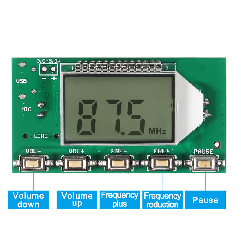 [AUSTRALIA] - 2pcs DC 3V-5V FM Transmitter Module Stereo FM Transmitter DSP PLL 87-108MHz Stereo Digital Wireless Microphone Board Multi-Function Frequency Modulation with LCD Display Line/USB/Mic Input Pushbutton Edition 