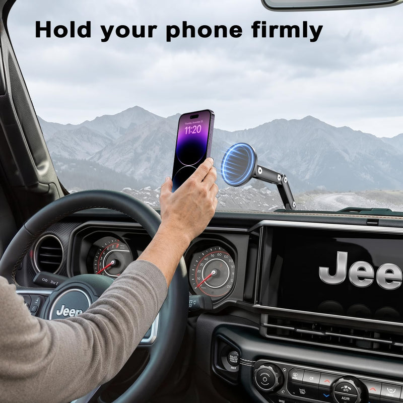 Magnetic Phone Holder for 2024 2025 2026 Jeep Wrangler Gladiator | Dash MagSafe Mount for 2024+ Jeep Wrangler JL JLU 4XE Jeep Gladiator JT, Screw Fixing, Adjustable, 360° Rotatable Magnetic