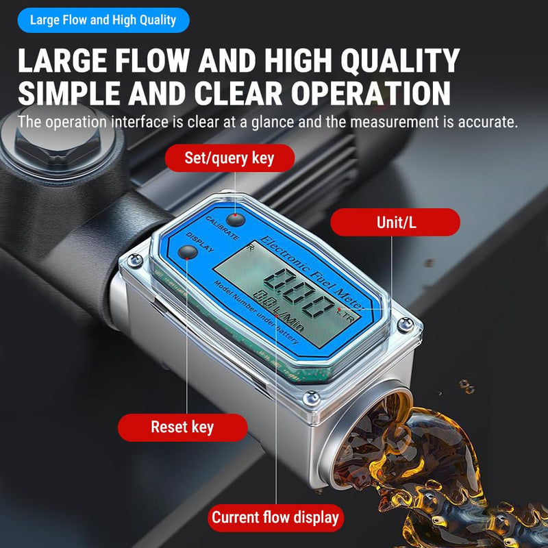 Uadme Flow Meter 15-150L/min 1" NPT Diesel Flow Sensor Mini Digital Turbine Flowmeter for Diesel Kerosene Petrol Shows Current and Cumulative Flow Blue